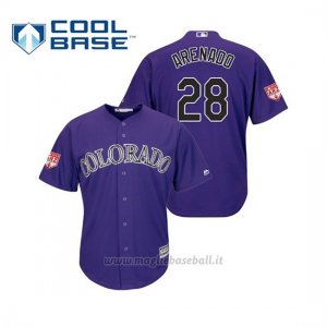 Maglia Baseball Uomo Colorado Rockies Nolan Arenado Cool Base Entrenamiento De Primavera 2019 Viola