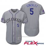 Maglia Baseball Uomo Colorado Rockies Carlos Gonzalez 5 Grigio 25th Season Flex Base