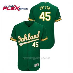 Maglia Baseball Uomo Oakland Athletics Jharel Cotton 150th Aniversario Patch Flex Base Kelly Verde