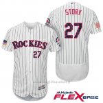 Maglia Baseball Uomo Colorado Rockies 2017 Estrellas y Rayas Trevor Story 27 Bianco Flex Base