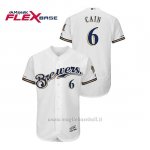 Maglia Baseball Uomo Milwaukee Brewers Lorenzo Cain 150th Aniversario Patch Autentico Flex Base Bianco