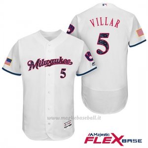 Maglia Baseball Uomo Milwaukee Brewers 2017 Estrellas y Rayas Jonathan Villar Bianco Flex Base