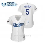 Maglia Baseball Donna Los Angeles Dodgers 5 C Orey Seager 2019 Postseason Cool Base Bianco