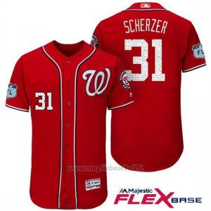 Maglia Baseball Uomo Washington Nationals Max Scherzer Scarlet 2017 Allenamento Primaverile Flex Base Giocatore