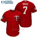 Maglia Baseball Uomo Minnesota Twins Joe Mauer Scarlet 2017 Allenamento Primaverile Cool Base Giocatore