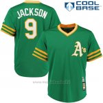 Maglia Baseball Uomo Oakland Athletics 9 Reggie Jackson Verdealterno Cooperstown Collezione Giocatore Cool Base