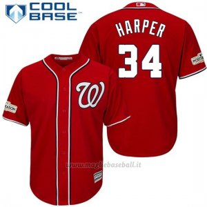 Maglia Baseball Uomo Washington Nationals 2017 Postseason Bryce Harper Scarlet Cool Base