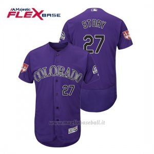 Maglia Baseball Uomo Colorado Rockies Trevor Story Flex Base Entrenamiento De Primavera 2019 Viola