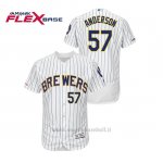 Maglia Baseball Uomo Milwaukee Brewers Chase Anderson 150th Aniversario Patch Autentico Flex Base Bianco Blu