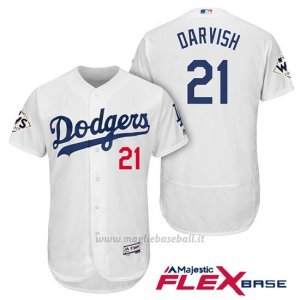 Maglia Baseball Uomo Los Angeles Dodgers 2017 World Series Yu Darvish Bianco Flex Base