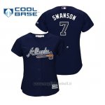 Maglia Baseball Donna Atlanta Braves Dansby Swanson Cool Base Majestic Alternato Blu