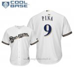 Maglia Baseball Uomo Milwaukee Brewers Manny Pina Cool Base Majestic 1ªBianco