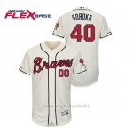 Maglia Baseball Uomo Atlanta Braves Mike Soroka 150th Aniversario Patch Autentico Flex Base Crema