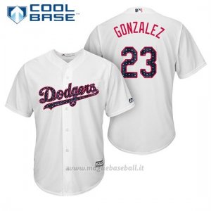 Maglia Baseball Uomo Los Angeles Dodgers 2017 Estrellas y Rayas Adrian Gonzalez Bianco Cool Base