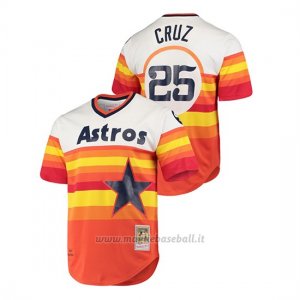 Maglia Baseball Hombre Houston Astros 25 Jose Cruz Cooperstown Coleccion 1975 Primera White Arancione