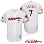 Maglia Baseball Uomo Milwaukee Brewers 2017 Estrellas y Rayas Eric Thames Bianco Flex Base