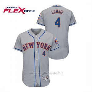 Maglia Baseball Uomo New York Mets Jed Lowrie 150th Aniversario Patch Autentico Flex Base Grigio