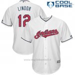 Maglia Baseball Uomo Cleveland Indians 2017 Estrellas y Rayas 12 Francisco Lindor Bianco Cool Base