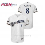 Maglia Baseball Uomo Milwaukee Brewers 8 Ryan Braun 2019 Postseason Flex Base Bianco