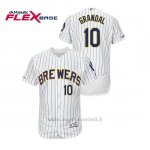Maglia Baseball Uomo Milwaukee Brewers Yasmani Grandal 150th Aniversario Patch Autentico Flex Base Bianco Blu