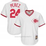 Maglia Baseball Uomo Cincinnati Reds Mensrojos 24 Tony Perez Bianco Cooperstown Collezione
