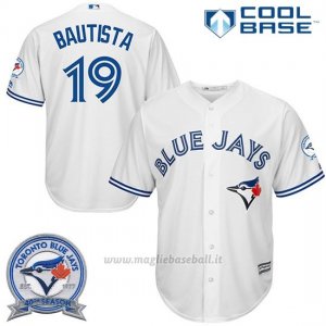 Maglia Baseball Uomo Toronto Blue Jays Jose Bautista 19 Bianco Cool Base 40 Anniversario