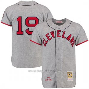 Maglia Baseball Uomo Cleveland Indians 19 Bob Feller Grigio Turn Back The Clock