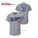 Maglia Baseball Uomo Los Angeles Dodgers Joc Pederson 150th Aniversario Patch Flex Base Grigio