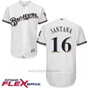 Maglia Baseball Uomo Milwaukee Brewers Domingo Santana Bianco Autentico Collezione Flex Base Custom