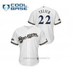 Maglia Baseball Uomo Milwaukee Brewers 22 Christian Yelich 2019 Postseason Cool Base Bianco