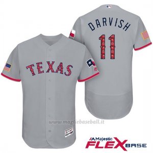 Maglia Baseball Uomo Texas Rangers 2017 Estrellas y Rayas Yu Darvish Grigio Flex Base