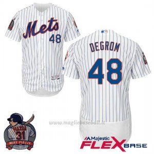Maglia Baseball Uomo New York Mets Jacob Degrom Bianco Flex Base With Piazza