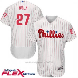 Maglia Baseball Uomo Philadelphia Phillies Aaron Nola 27 Bianco Flex Base Autentico Collezione Giocatore