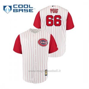 Maglia Baseball Uomo Cincinnati Reds 66 Yasiel Puig Throwback 1961 Cool Base Bianco Rosso
