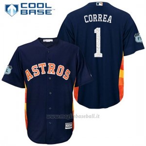 Maglia Baseball Uomo Houston Astros Carlos Correa 1 Blu 2017 Allenamento Primaverile Cool Base Giocatore