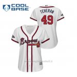 Maglia Baseball Donna Atlanta Braves 49 Julio Teheran 2019 Postseason Cool Base Bianco