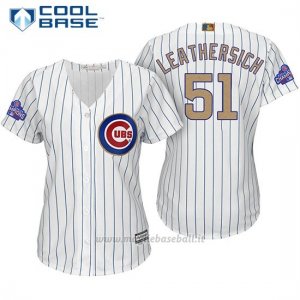 Maglia Baseball Donna Chicago Cubs 51 Jack Leathersich Bianco Or Program Cool Base