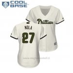 Maglia Baseball Donna Philadelphia Phillies Aaron Nola 2018 Dia de los Caidos Cool Base Crema