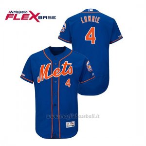 Maglia Baseball Uomo New York Mets Jed Lowrie 150th Aniversario Patch Flex Base Blu