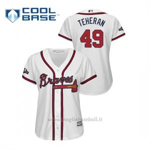 Maglia Baseball Donna Atlanta Braves 49 Julio Teheran 2019 Postseason Cool Base Bianco