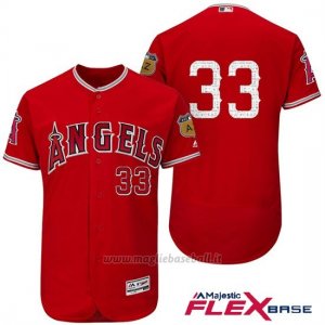 Maglia Baseball Uomo Los Angeles Angels C.j. Wilson 33 Scarlet 2017 Allenamento Primaverile Flex Base Giocatore