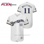 Maglia Baseball Uomo Milwaukee Brewers 11 Mike Moustakas 2019 Postseason Flex Base Bianco