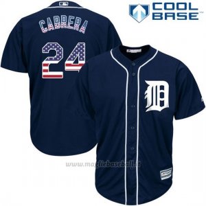 Maglia Baseball Uomo Detroit Tigers Miguel Cabrera 24 Blu Estrellas y Rayas Cool Base