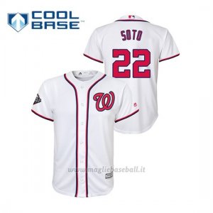 Maglia Baseball Bambino Washington Nationals 22 Juan Soto 2019 World Series Bound Cool Base Bianco