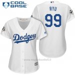 Maglia Baseball Donna Los Angeles Dodgers 2017 World Series Hyun Jin Ryu Bianco Cool Base