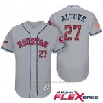 Maglia Baseball Uomo Houston Astros 2017 Estrellas y Rayas Jose Altuve Grigio Flex Base