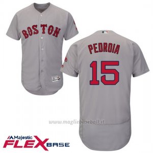 Maglia Baseball Uomo Boston Red Sox 15 Dustin Pedroia Grigio Autentico Collezione Flex Base