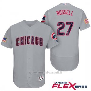 Maglia Baseball Uomo Chicago Cubs 2017 Estrellas y Rayas Cubs 27 Addison Russell Grigio Flex Base