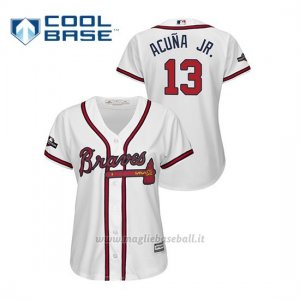 Maglia Baseball Donna Atlanta Braves 13 Ronald Acuna Jr. 2019 Postseason Cool Base Bianco