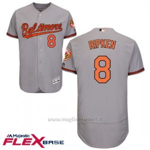 Maglia Baseball Uomo Baltimore Orioles 8 Cal Ripken Majestic Autentico Collezione Flex Base Grigio